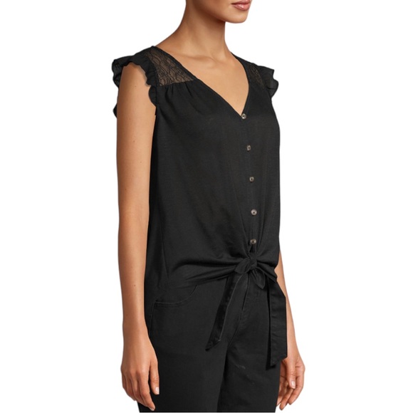 4/$32 No Boundaries📌 size large black ruffle sleeve button up lace & front knot - Picture 4 of 11